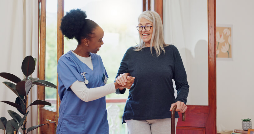 A personal support worker assisting a senior client