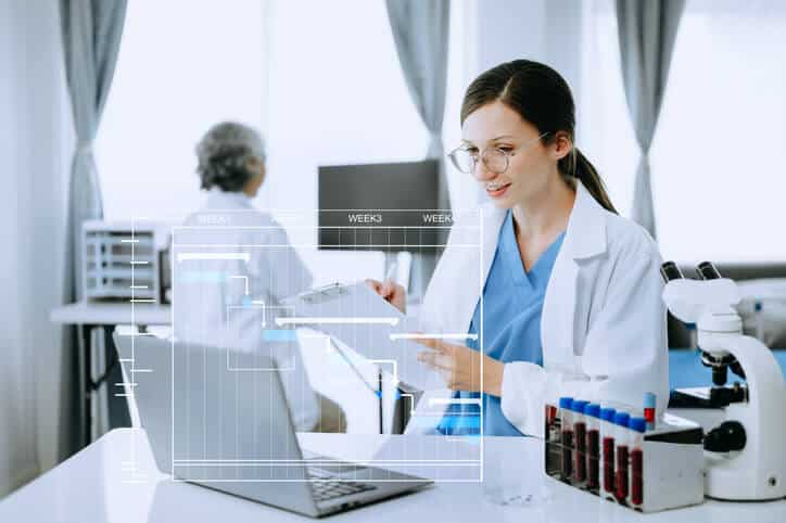 A female project manager in a laboratory after clinical research training.